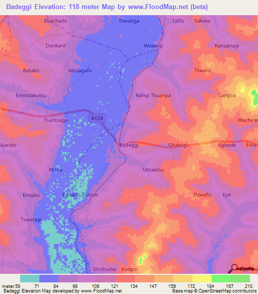 Badeggi,Nigeria Elevation Map