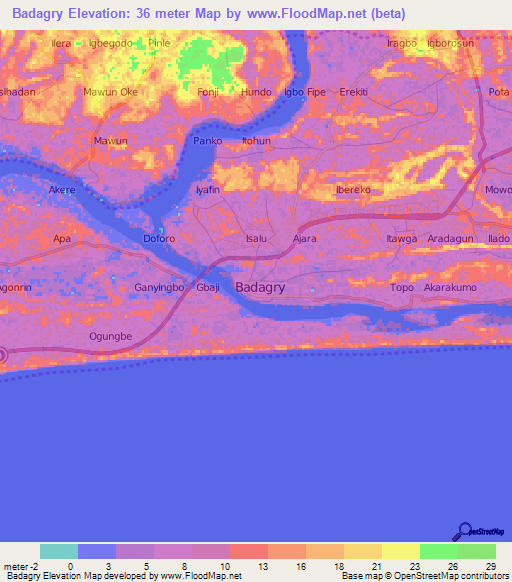 Badagry,Nigeria Elevation Map