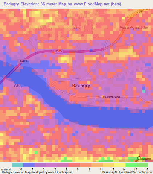 Badagry,Nigeria Elevation Map