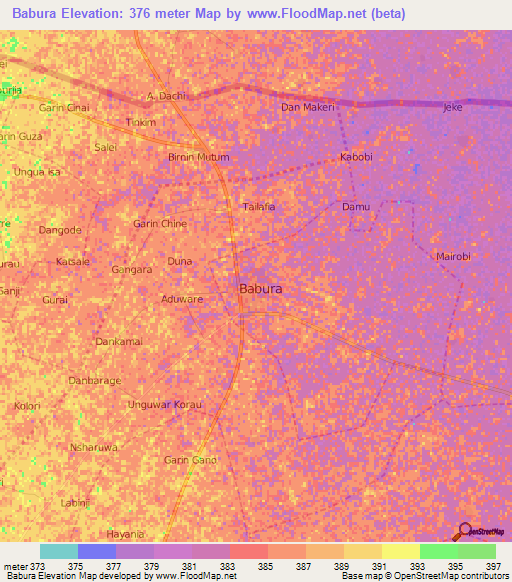 Babura,Nigeria Elevation Map