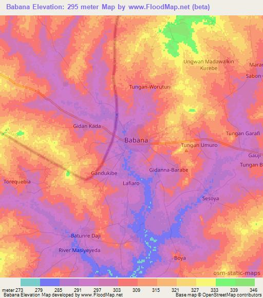 Babana,Nigeria Elevation Map