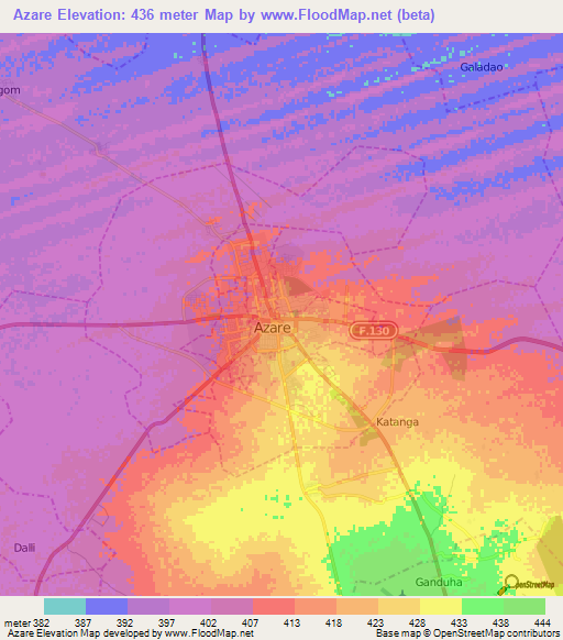 Azare,Nigeria Elevation Map