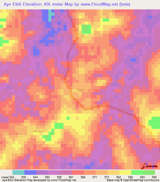 Aye Ekiti,Nigeria Elevation Map