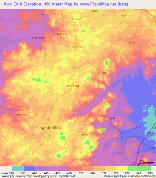 Awo Ekiti,Nigeria Elevation Map