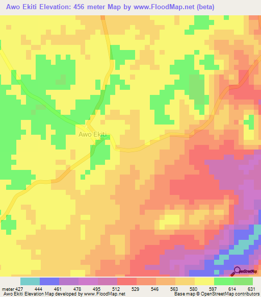 Awo Ekiti,Nigeria Elevation Map