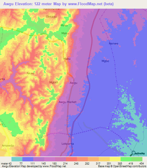 Awgu,Nigeria Elevation Map