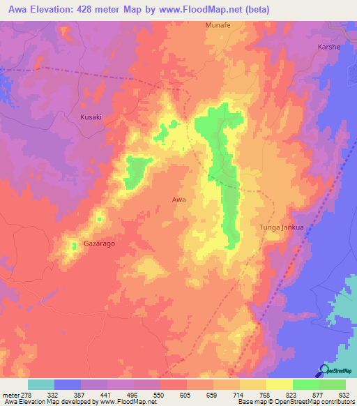 Awa,Nigeria Elevation Map