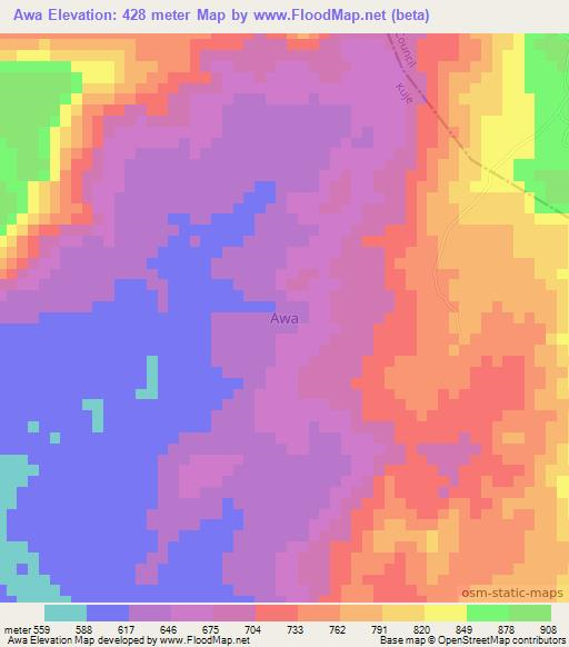 Awa,Nigeria Elevation Map