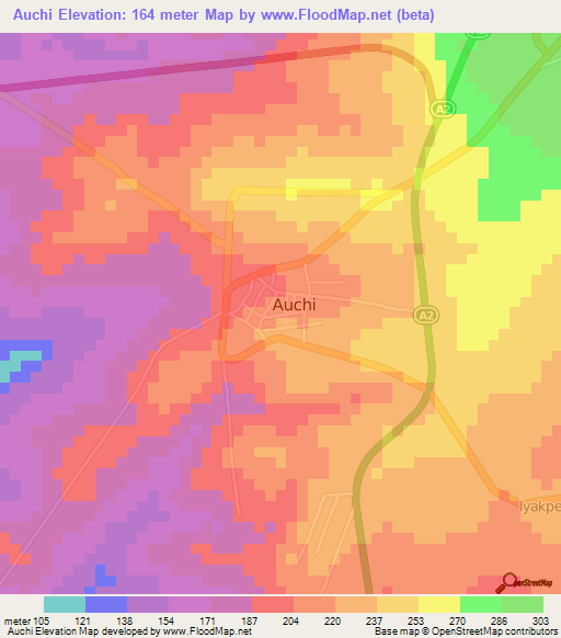 Auchi,Nigeria Elevation Map