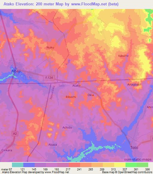 Atako,Nigeria Elevation Map