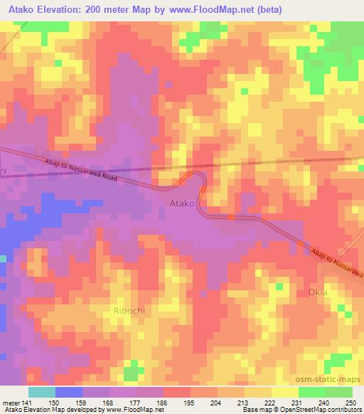 Atako,Nigeria Elevation Map