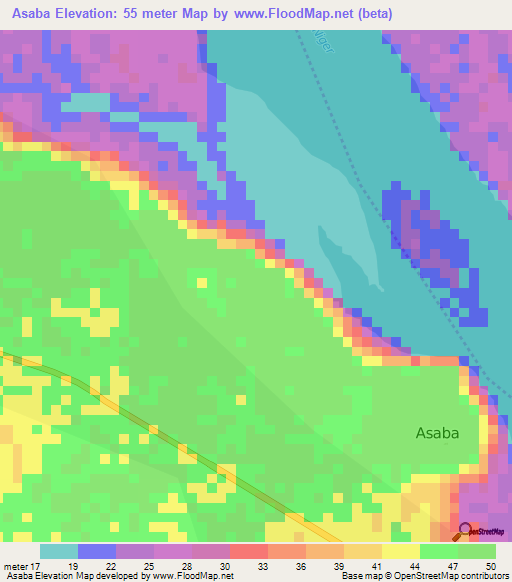 Asaba,Nigeria Elevation Map