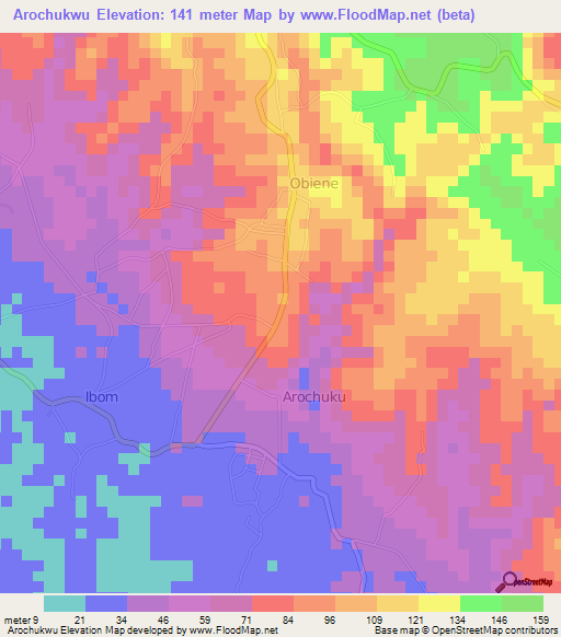 Arochukwu,Nigeria Elevation Map