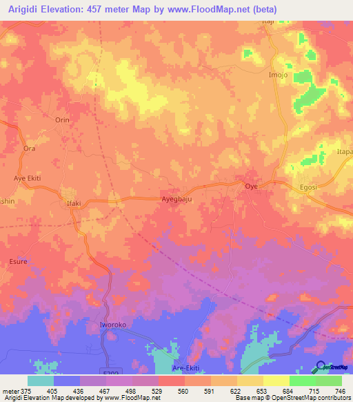 Arigidi,Nigeria Elevation Map