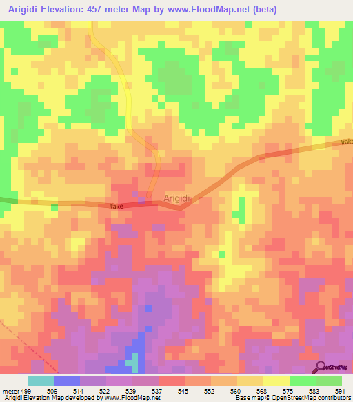 Arigidi,Nigeria Elevation Map