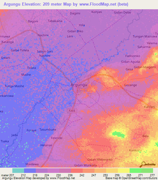 Argungu,Nigeria Elevation Map