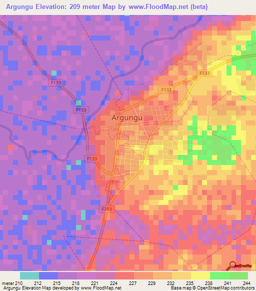 Argungu,Nigeria Elevation Map