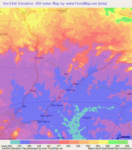 Are-Ekiti,Nigeria Elevation Map