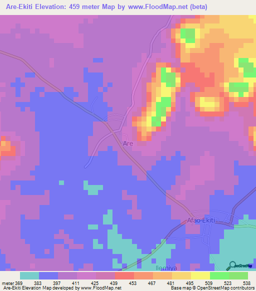 Are-Ekiti,Nigeria Elevation Map