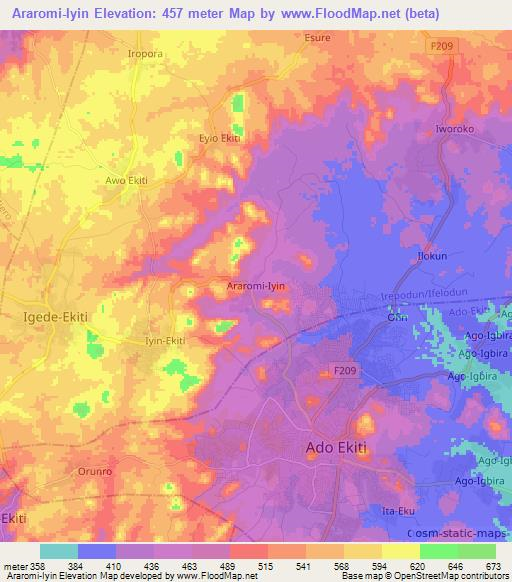 Araromi-Iyin,Nigeria Elevation Map