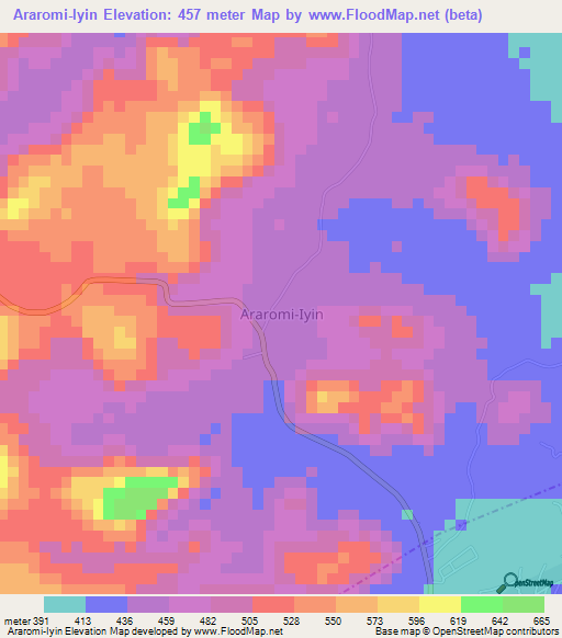 Araromi-Iyin,Nigeria Elevation Map