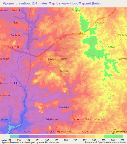 Apomu,Nigeria Elevation Map