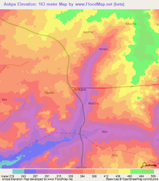 Ankpa,Nigeria Elevation Map