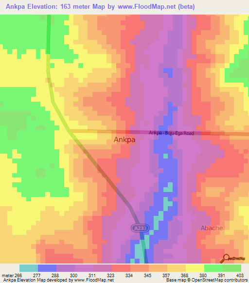 Ankpa,Nigeria Elevation Map