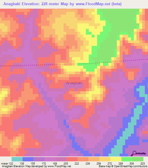 Anagbaki,Nigeria Elevation Map