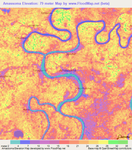 Amassoma,Nigeria Elevation Map