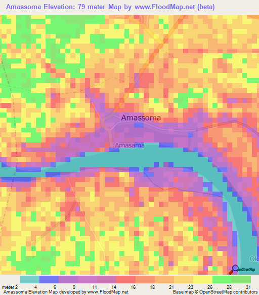 Amassoma,Nigeria Elevation Map