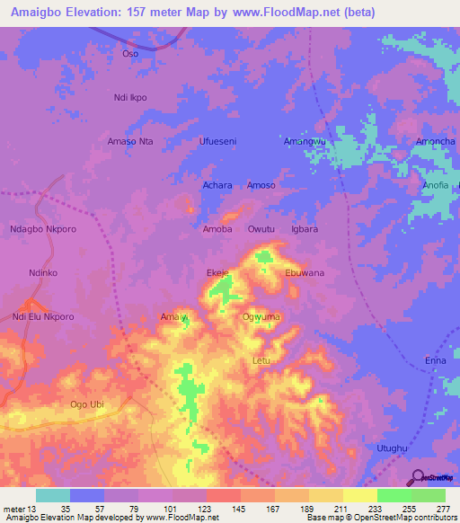 Amaigbo,Nigeria Elevation Map