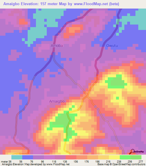 Amaigbo,Nigeria Elevation Map