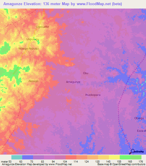 Amagunze,Nigeria Elevation Map