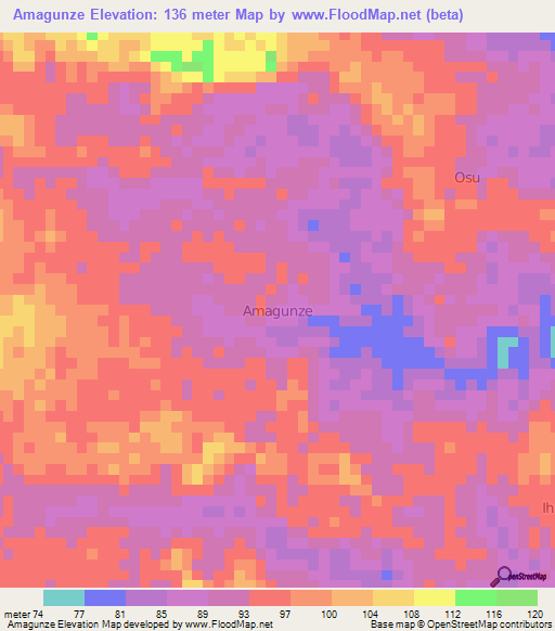 Amagunze,Nigeria Elevation Map