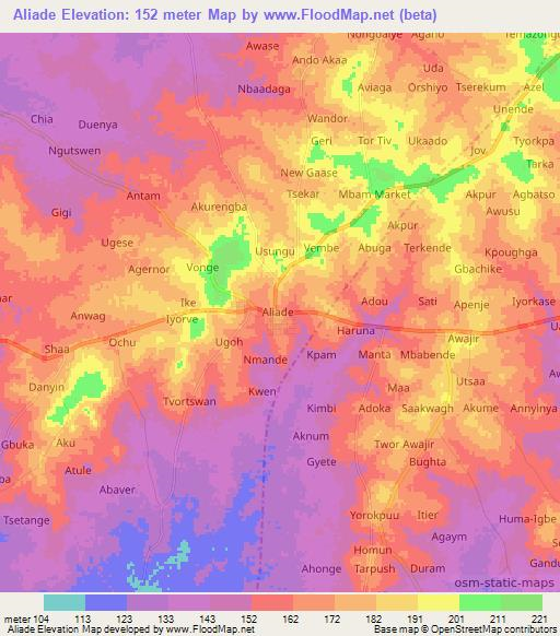 Aliade,Nigeria Elevation Map