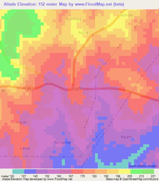 Aliade,Nigeria Elevation Map