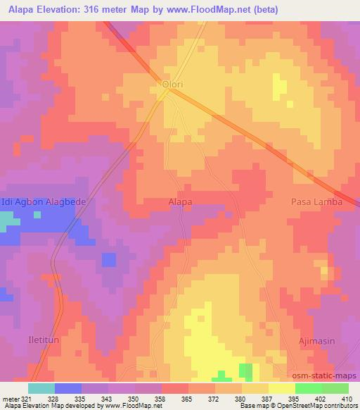 Alapa,Nigeria Elevation Map