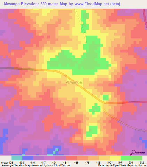 Akwanga,Nigeria Elevation Map