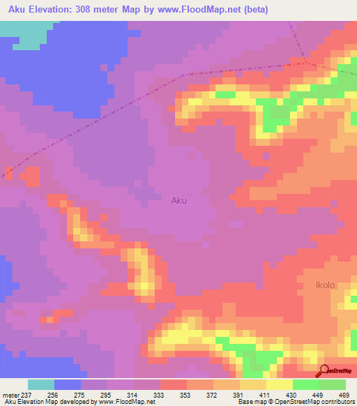 Aku,Nigeria Elevation Map