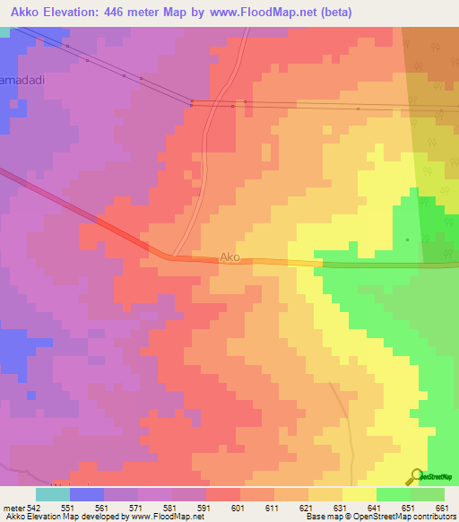 Akko,Nigeria Elevation Map