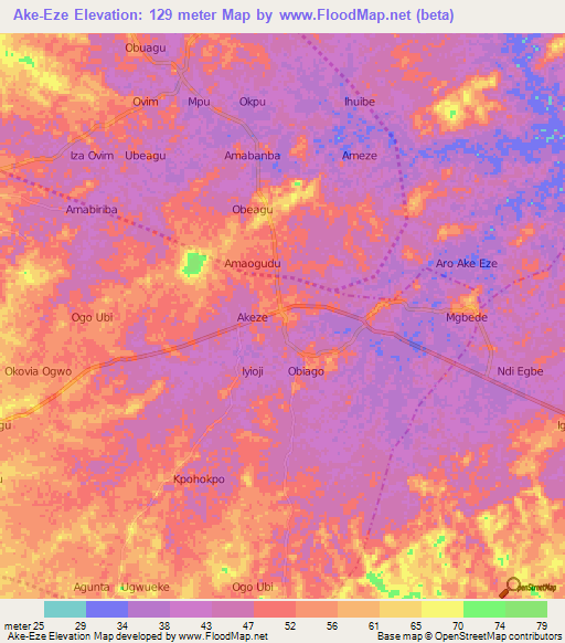 Ake-Eze,Nigeria Elevation Map