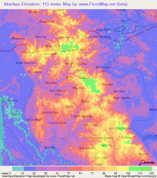 Akankpa,Nigeria Elevation Map