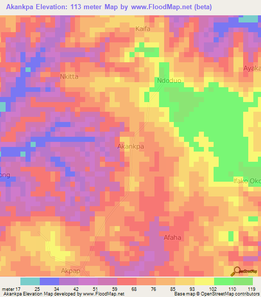 Akankpa,Nigeria Elevation Map