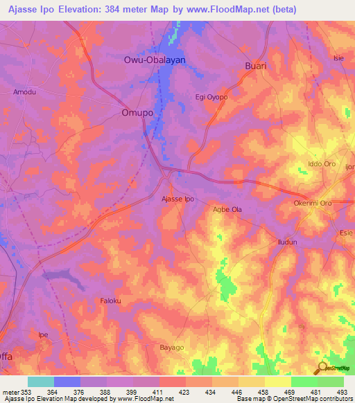 Ajasse Ipo,Nigeria Elevation Map