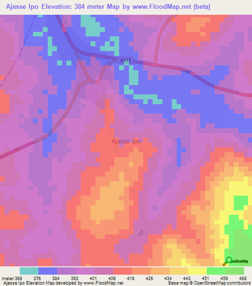 Ajasse Ipo,Nigeria Elevation Map