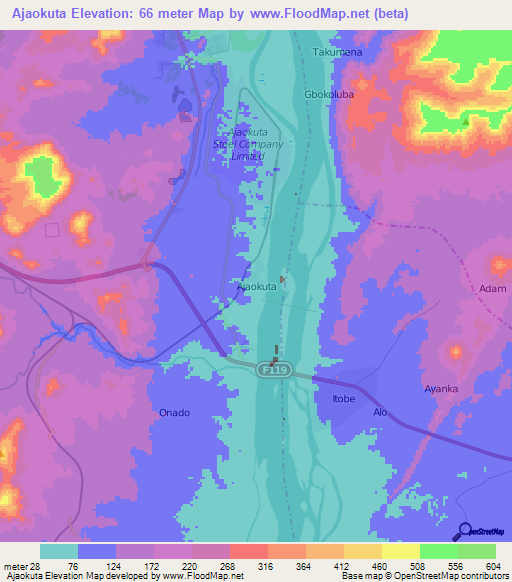 Ajaokuta,Nigeria Elevation Map