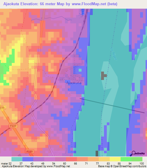 Ajaokuta,Nigeria Elevation Map