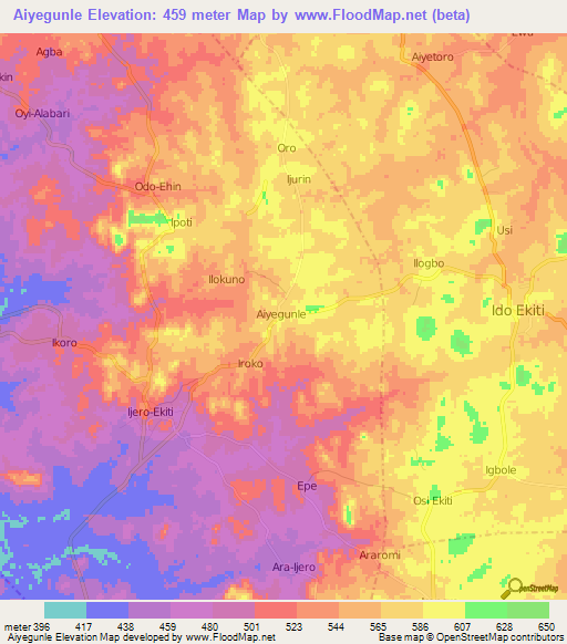 Aiyegunle,Nigeria Elevation Map