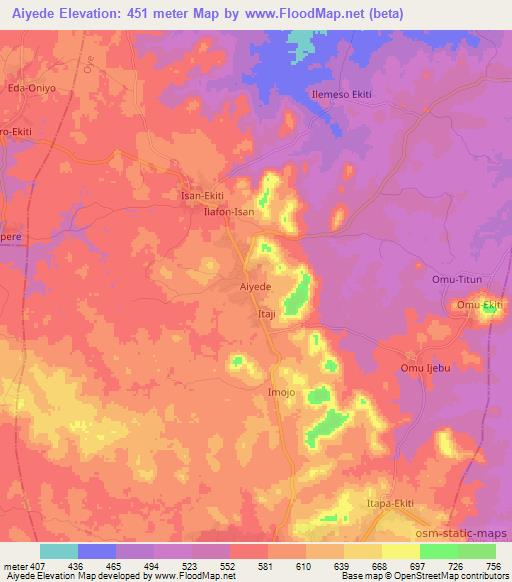 Aiyede,Nigeria Elevation Map